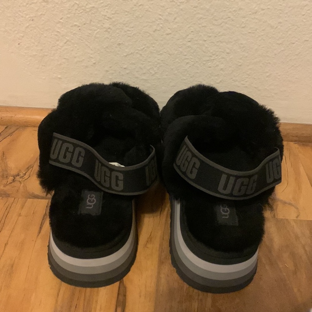 Ugg Platform Fluffy Black Crossover Slide Slippers - image 4